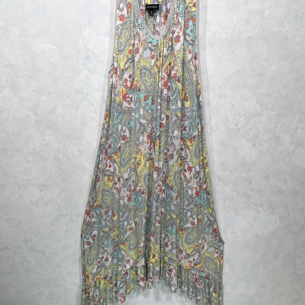 Ellen Tracy Paisley Print Tank Dress With Handkerchief Hem Size - Medium